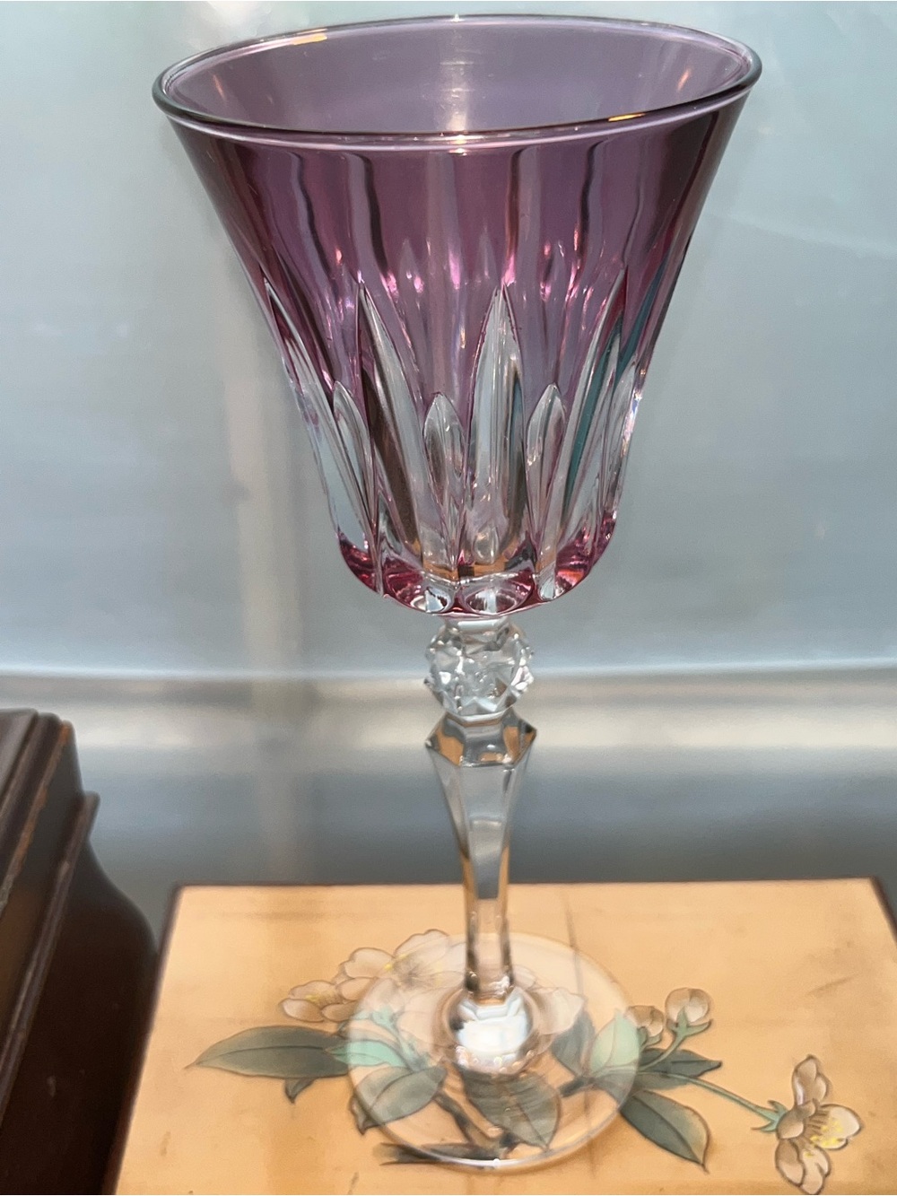 Vintage Bohemian Cranberry Cut Crystal Wine Glass